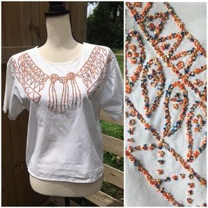 80’s Vintage Beaded Dream Catcher White Tee Medium